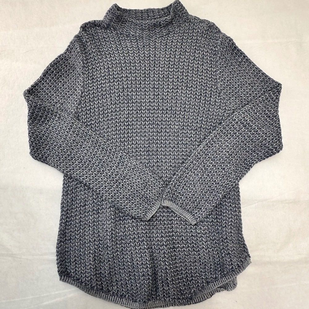 Eight Eight Eight Womens Blue Marled Cotton Mock‎ Neck Chunky Knit Sweater Large